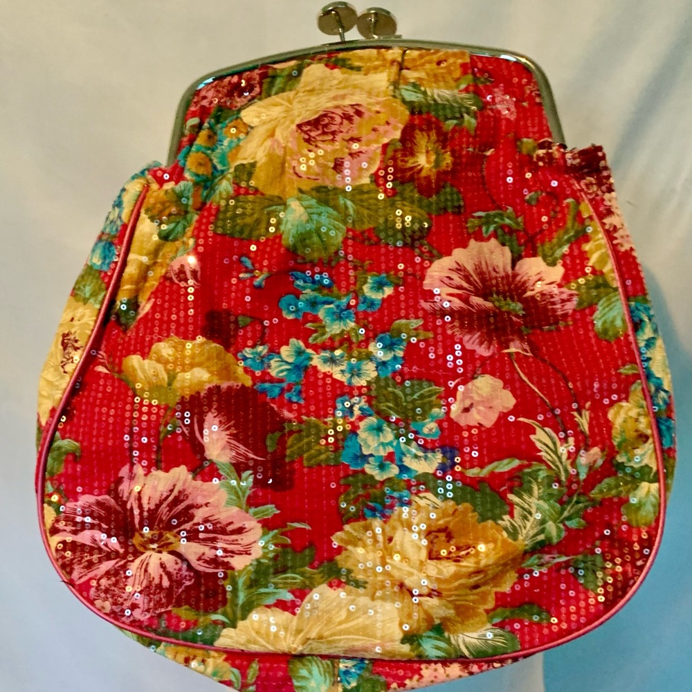 ANTHROPOLOGY AMICI ACCESSORIES - Sequin Floral - Snap closure- Large Purse 14x12